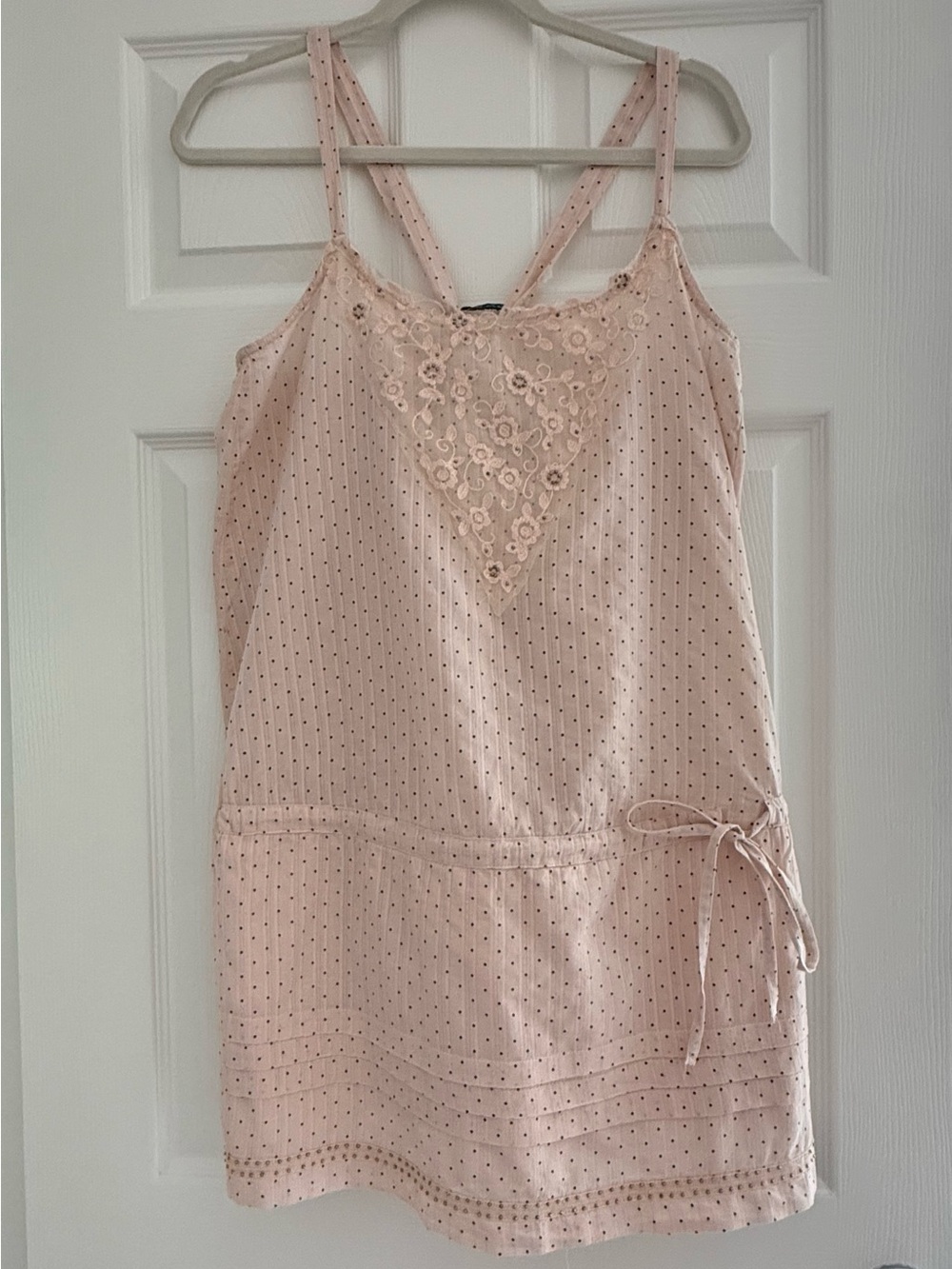 TRF Collection Blush Pink Polka Dot Embroidered Tie Back Longline Top Women’s L
